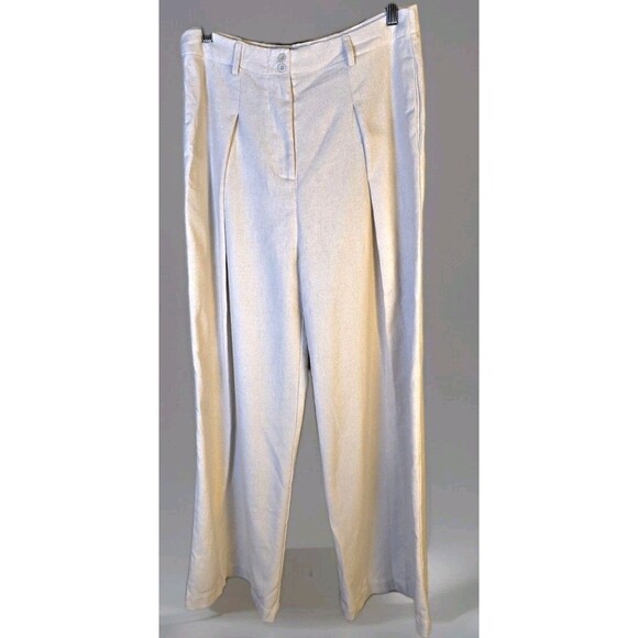 Commense Textured Linen-blend  Fabric Wide Leg‎ Casual Trousers Women's Sz L - Picture 1 of 10